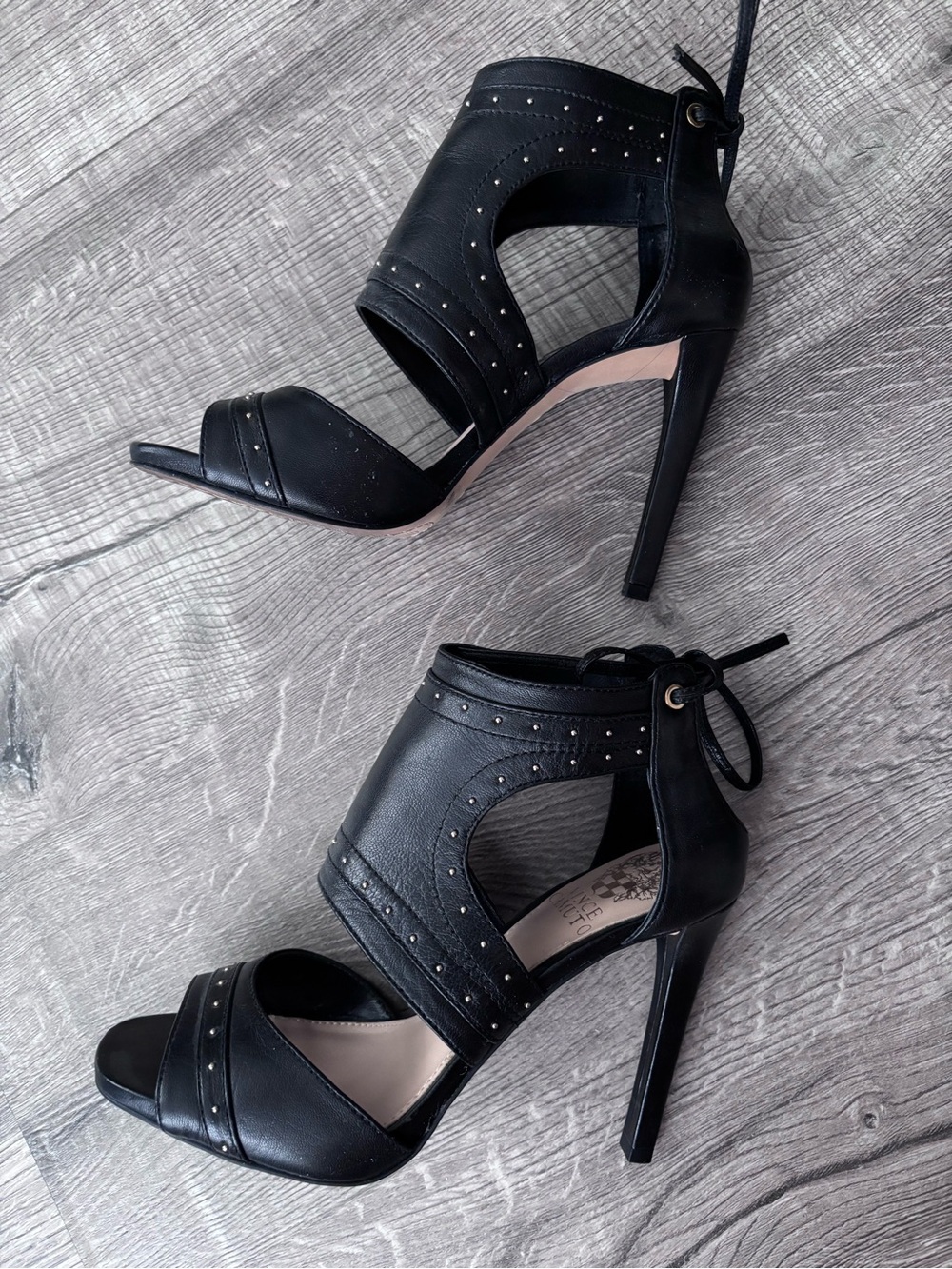 Vince Camuto Black Studded Tie High Heel Sandals - Picture 4 of 6